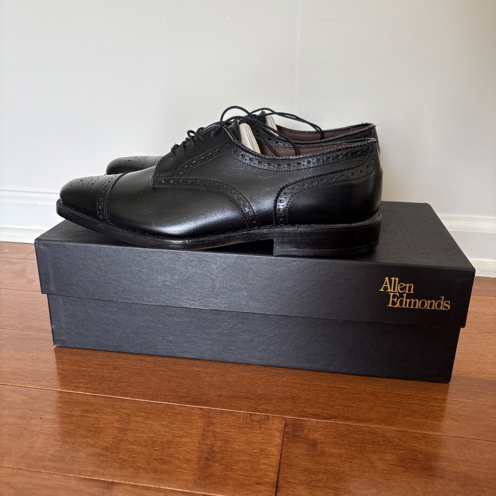 Allen Edmonds Sanford Black Cap Toe Oxford Dress Shoes 7.5 D Men's‎ FirstQuality